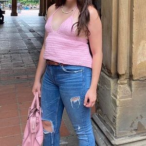 Pink crochet halter top